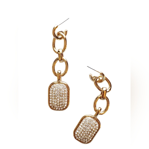 Elegant Chain Link Earrings with Rhinestones - Picture 4 of 4